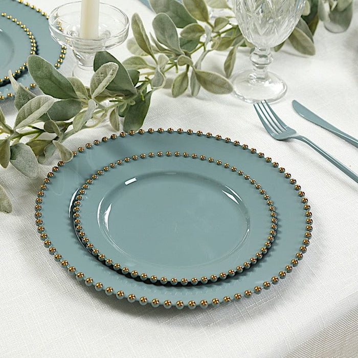 10 Round Plastic Salad Dinner Plates with Beaded Rim - Disposable Tableware