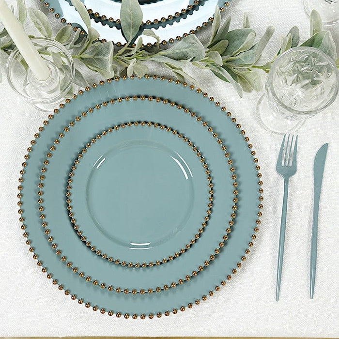 10 Round Plastic Salad Dinner Plates with Beaded Rim - Disposable Tableware