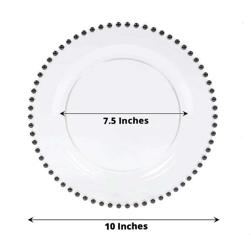 10 Round Plastic Salad Dinner Plates with Beaded Rim - Disposable Tableware