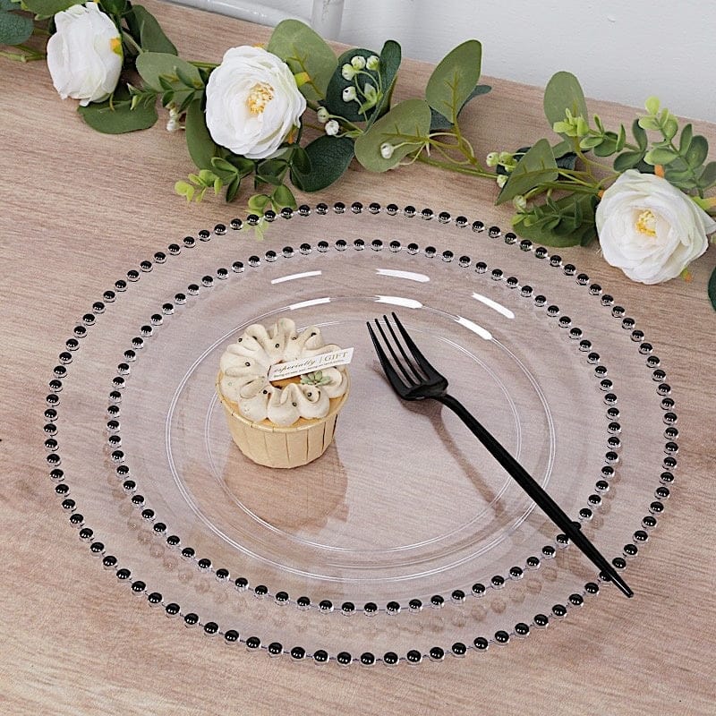 10 Round Plastic Salad Dinner Plates with Beaded Rim - Disposable Tableware