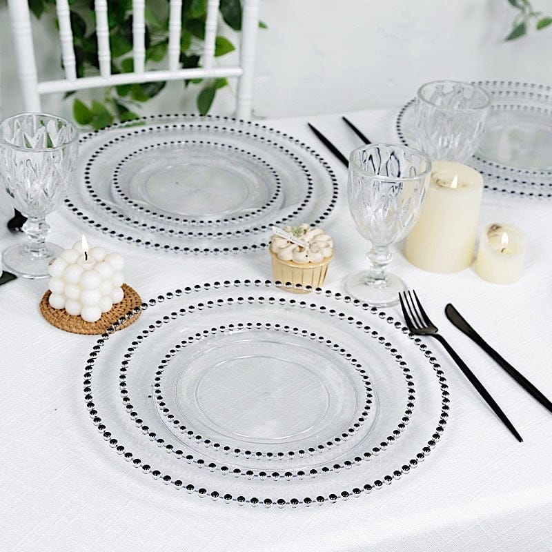 10 Round Plastic Salad Dinner Plates with Beaded Rim - Disposable Tableware