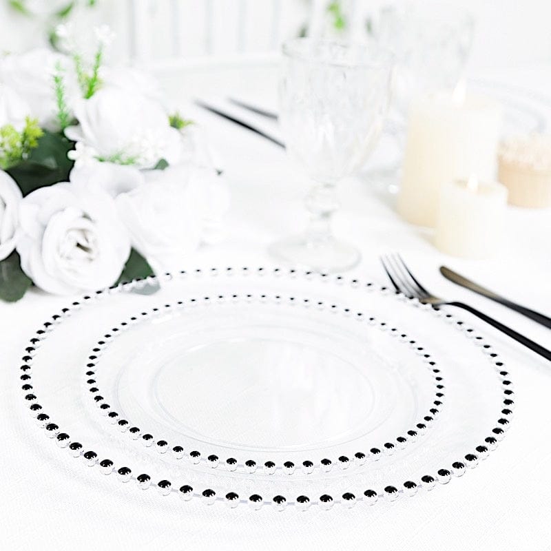 10 Round Plastic Salad Dinner Plates with Beaded Rim - Disposable Tableware