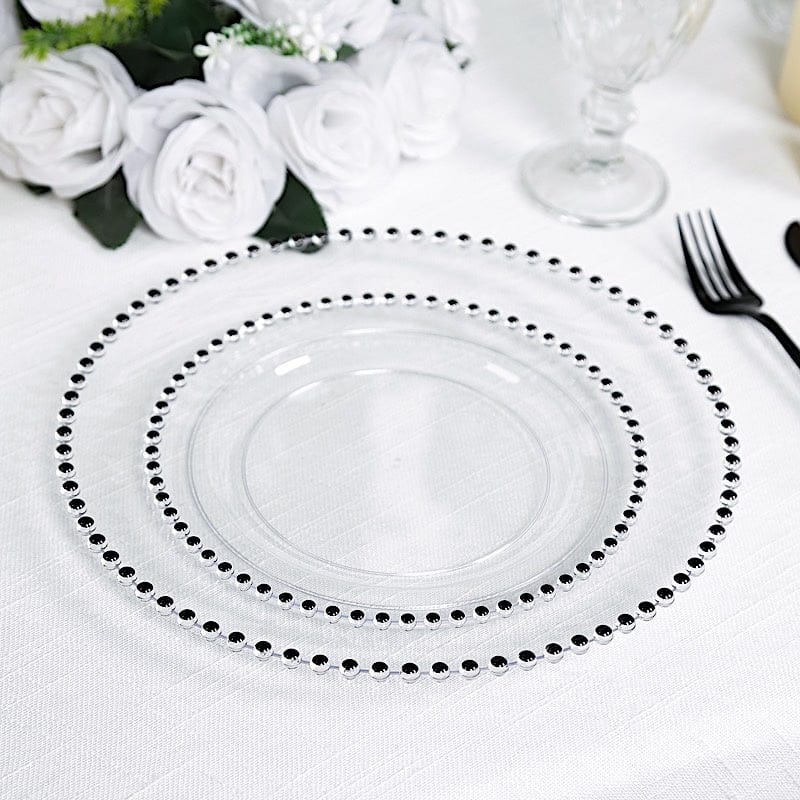 10 Round Plastic Salad Dinner Plates with Beaded Rim - Disposable Tableware