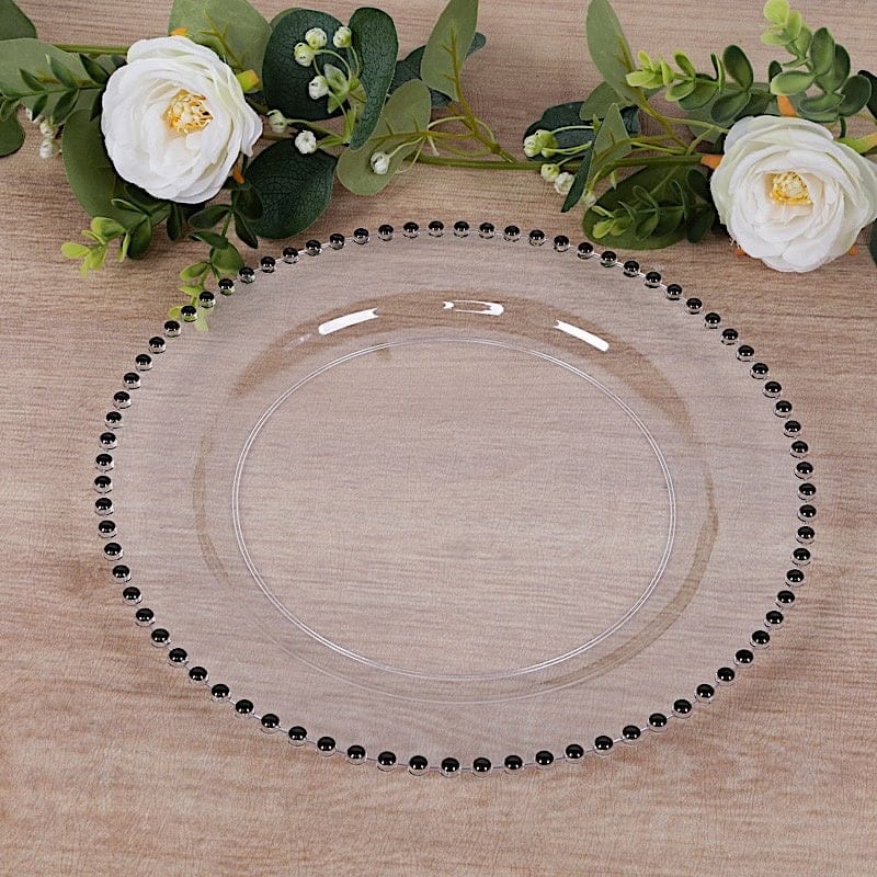 10 Round Plastic Salad Dinner Plates with Beaded Rim - Disposable Tableware