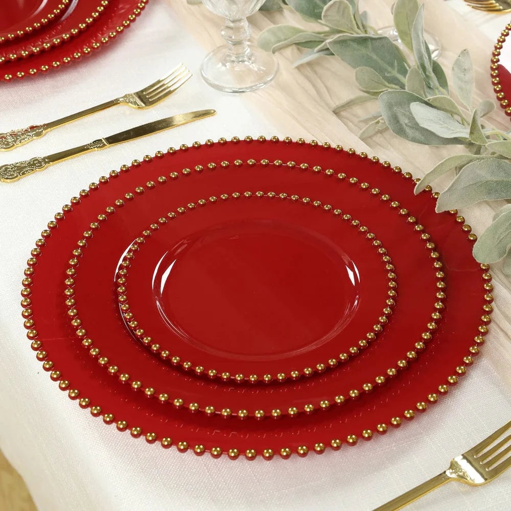 10 Round Plastic Salad Dinner Plates with Beaded Rim - Disposable Tableware