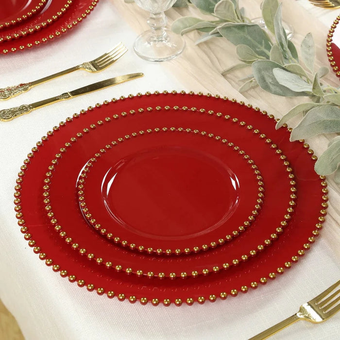 10 Round Plastic Salad Dinner Plates with Beaded Rim - Disposable Tableware