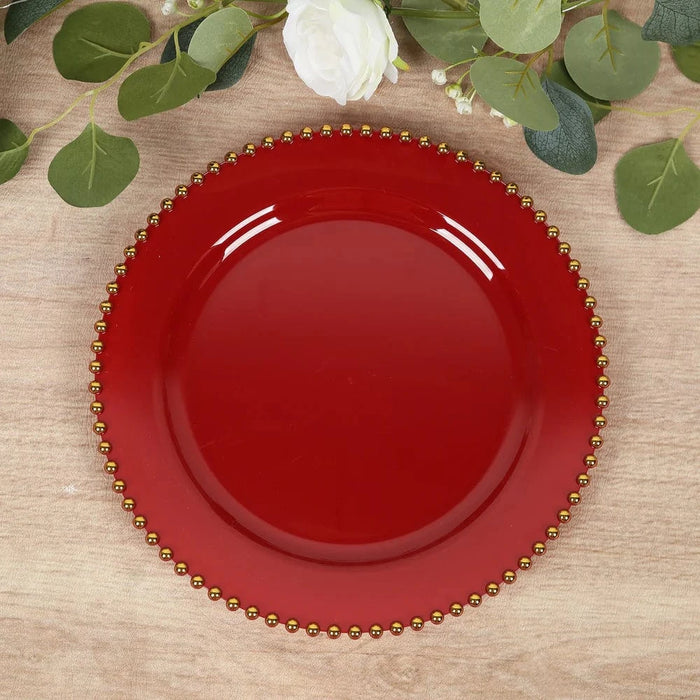 10 Round Plastic Salad Dinner Plates with Beaded Rim - Disposable Tableware
