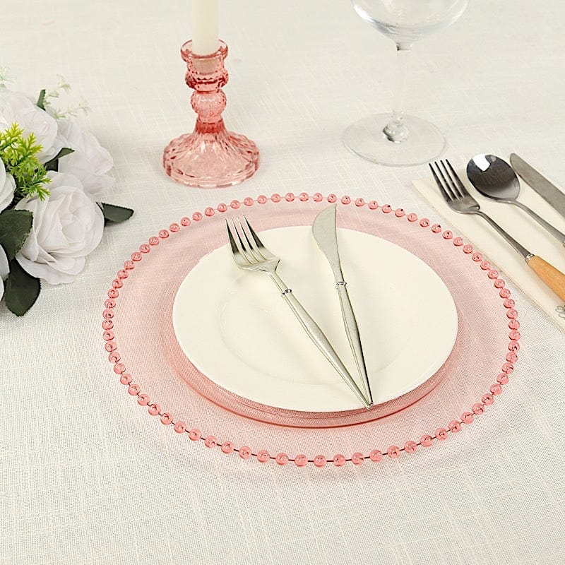 10 Round Plastic Salad Dinner Plates with Beaded Rim - Disposable Tableware