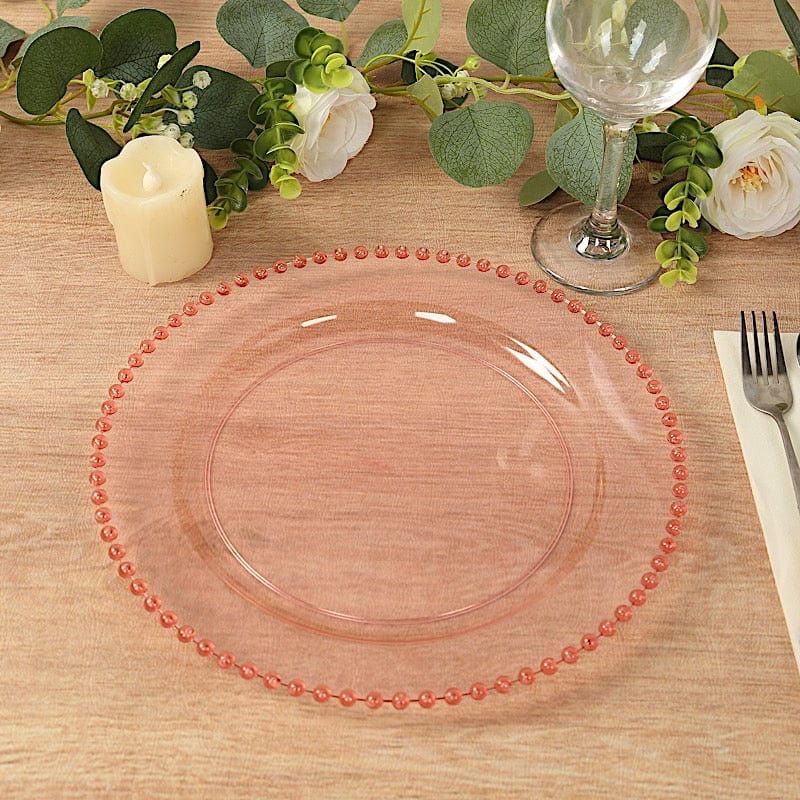 10 Round Plastic Salad Dinner Plates with Beaded Rim - Disposable Tableware