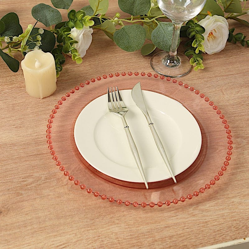 10 Round Plastic Salad Dinner Plates with Beaded Rim - Disposable Tableware