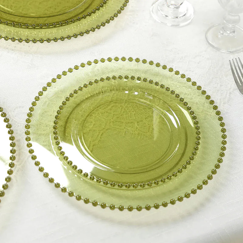 10 Round Plastic Salad Dinner Plates with Beaded Rim - Disposable Tableware