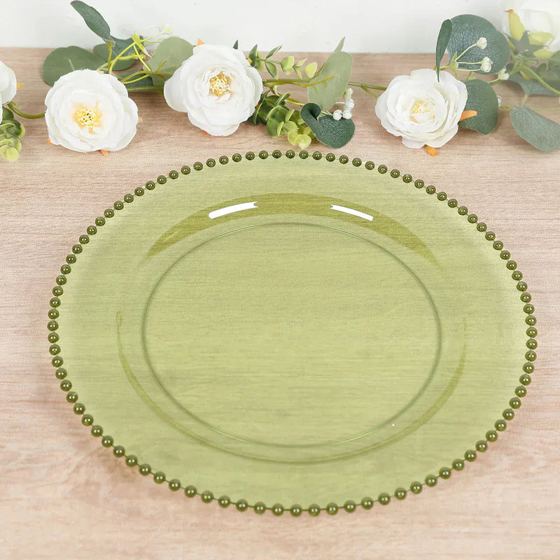 10 Round Plastic Salad Dinner Plates with Beaded Rim - Disposable Tableware