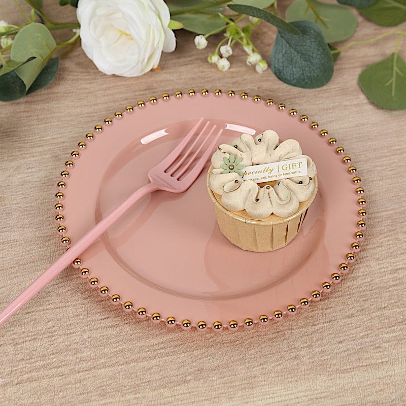 10 Round Plastic Salad Dinner Plates with Beaded Rim - Disposable Tableware