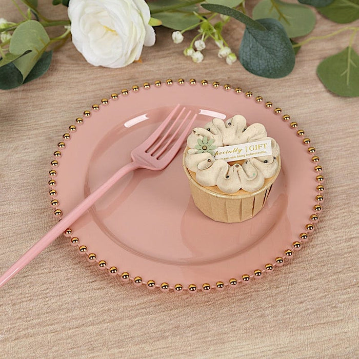 10 Round Plastic Salad Dinner Plates with Beaded Rim - Disposable Tableware