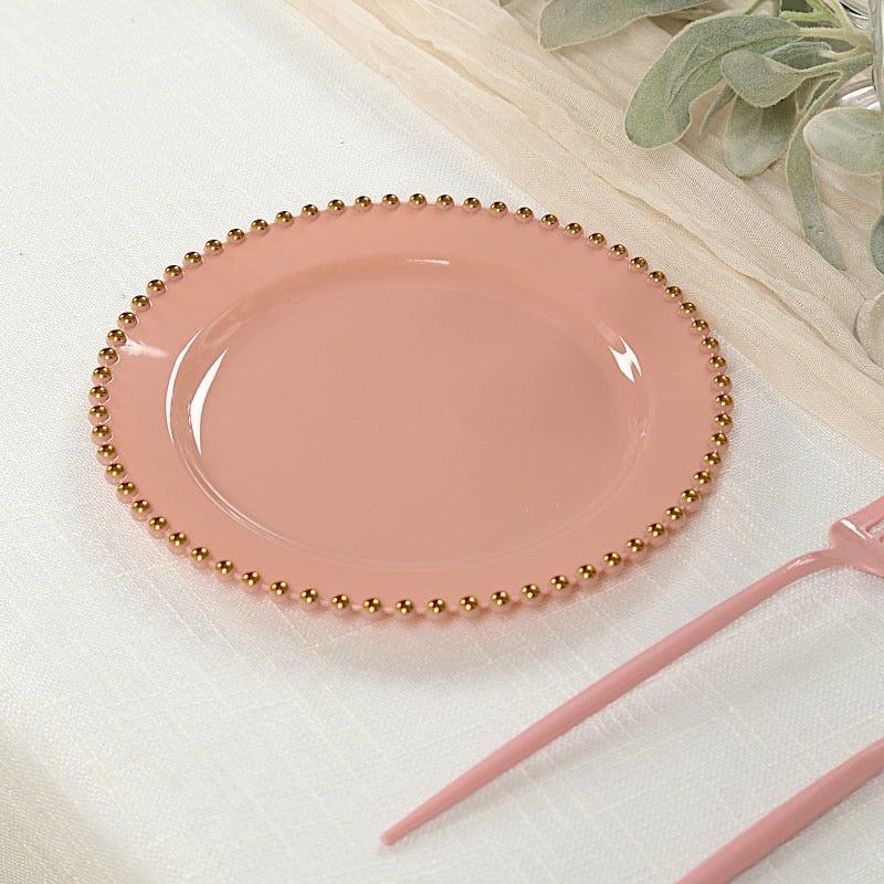 10 Round Plastic Salad Dinner Plates with Beaded Rim - Disposable Tableware