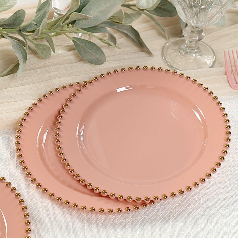10 Round Plastic Salad Dinner Plates with Beaded Rim - Disposable Tableware