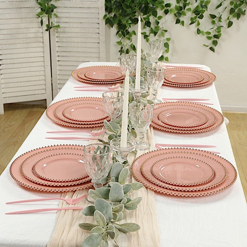 10 Round Plastic Salad Dinner Plates with Beaded Rim - Disposable Tableware