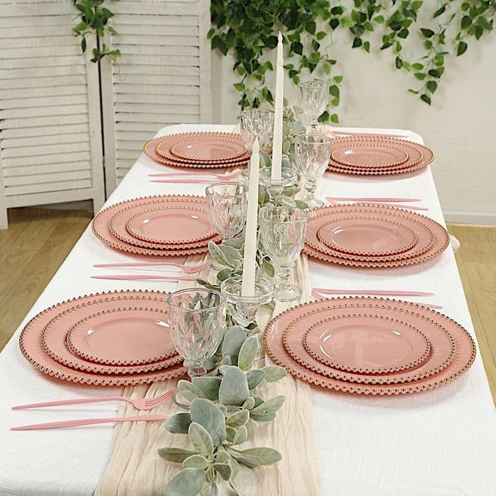 10 Round Plastic Salad Dinner Plates with Beaded Rim - Disposable Tableware