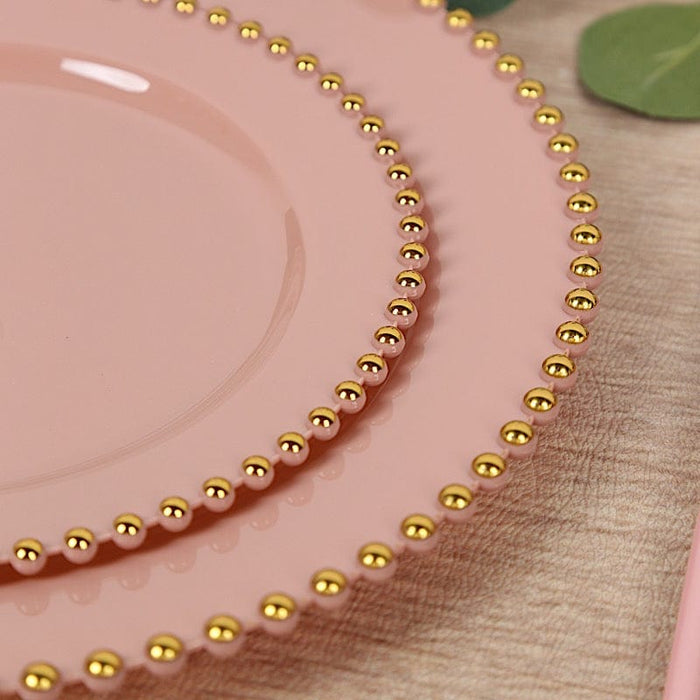 10 Round Plastic Salad Dinner Plates with Beaded Rim - Disposable Tableware