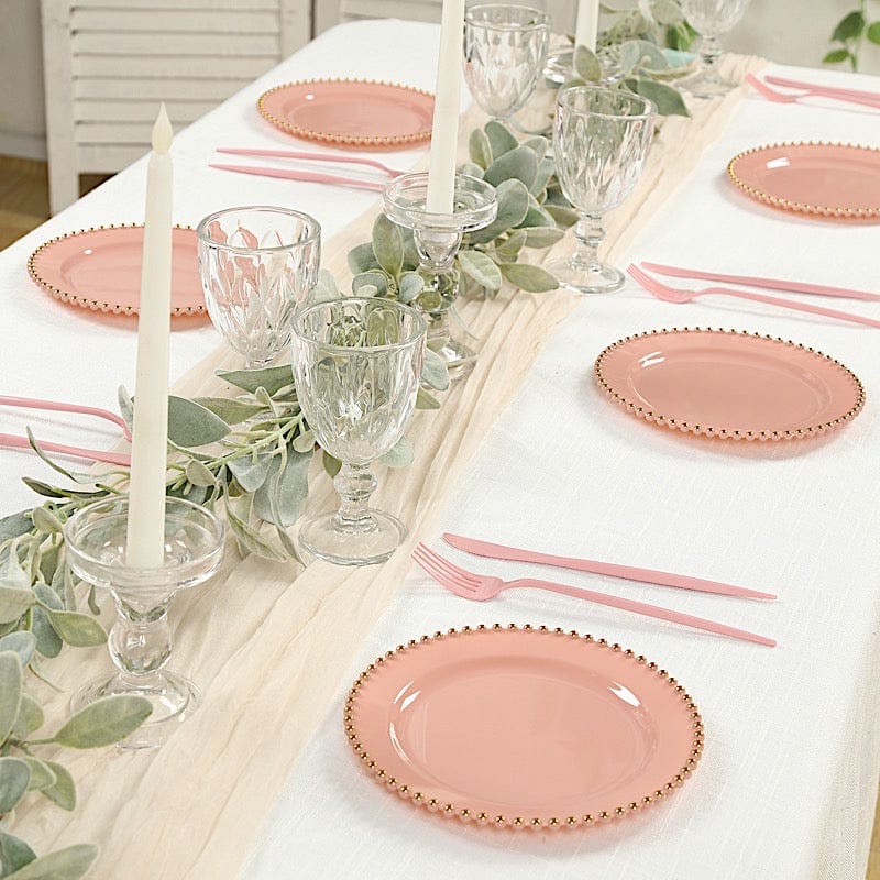 10 Round Plastic Salad Dinner Plates with Beaded Rim - Disposable Tableware