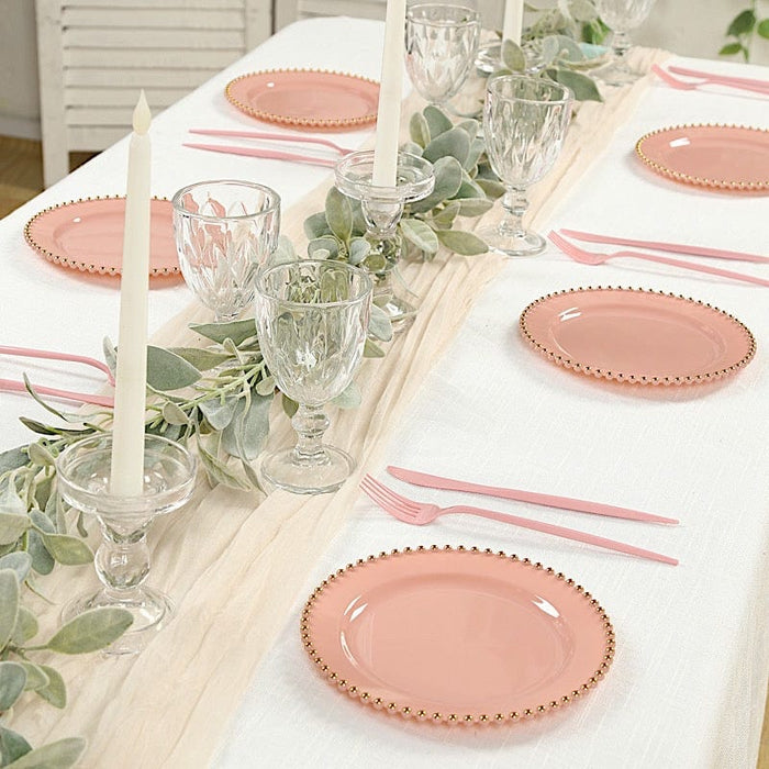 10 Round Plastic Salad Dinner Plates with Beaded Rim - Disposable Tableware