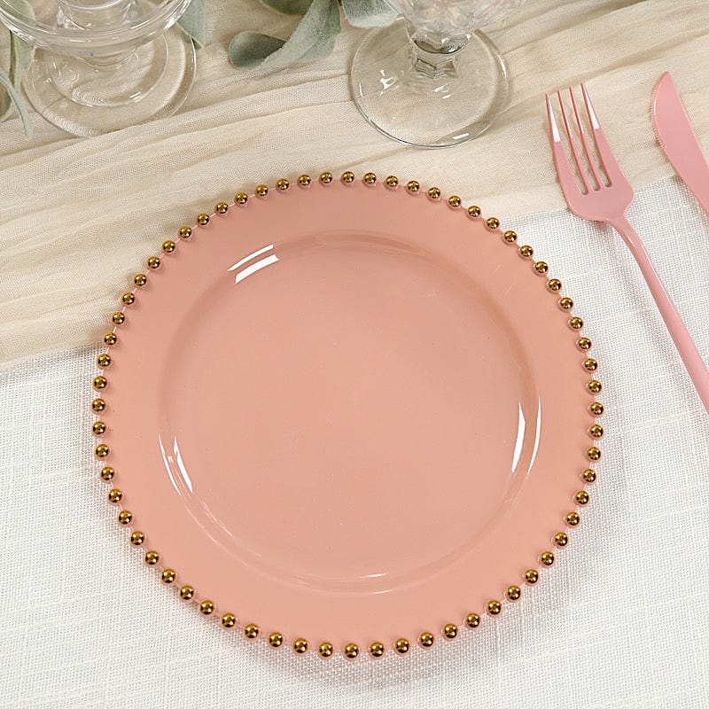 10 Round Plastic Salad Dinner Plates with Beaded Rim - Disposable Tableware