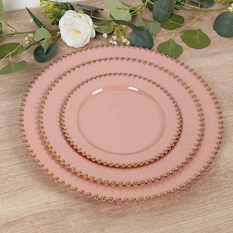 10 Round Plastic Salad Dinner Plates with Beaded Rim - Disposable Tableware