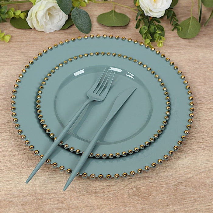 10 Round Plastic Salad Dinner Plates with Beaded Rim - Disposable Tableware
