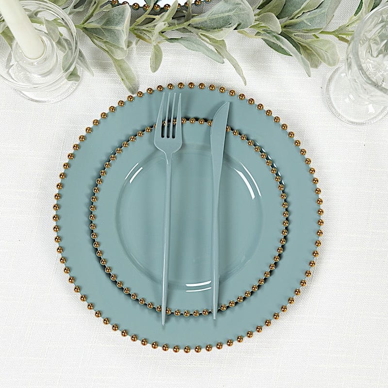 10 Round Plastic Salad Dinner Plates with Beaded Rim - Disposable Tableware