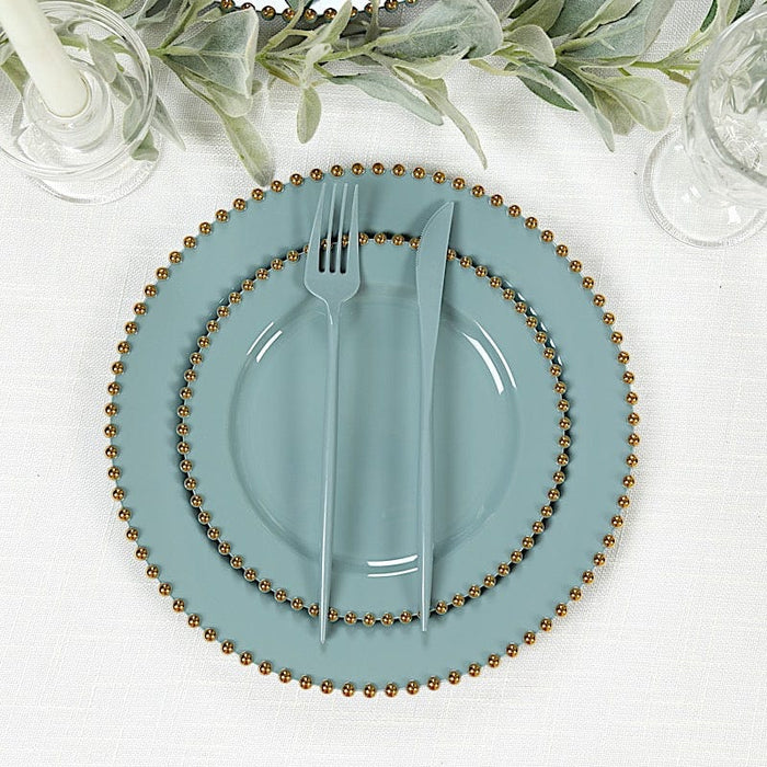 10 Round Plastic Salad Dinner Plates with Beaded Rim - Disposable Tableware
