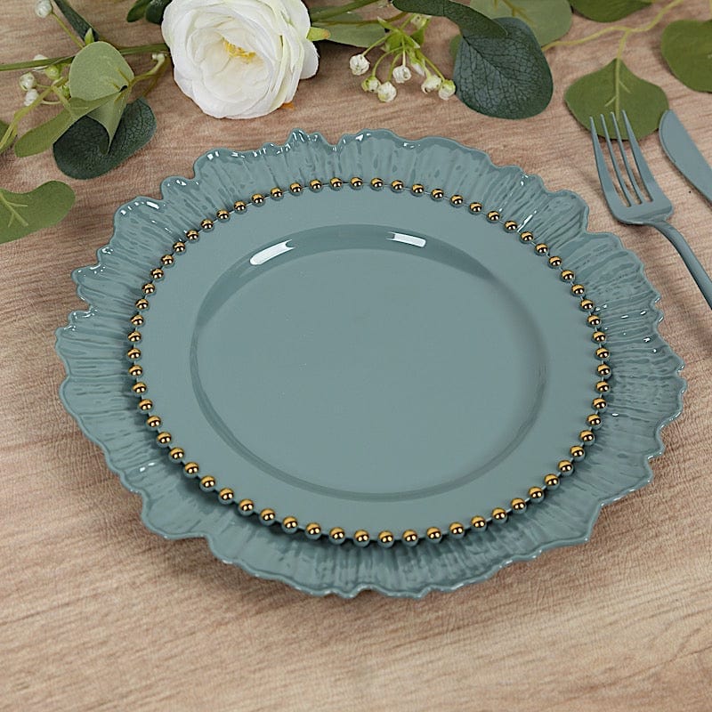10 Round Plastic Salad Dinner Plates with Beaded Rim - Disposable Tableware