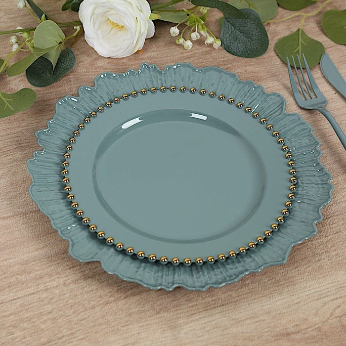 10 Round Plastic Salad Dinner Plates with Beaded Rim - Disposable Tableware