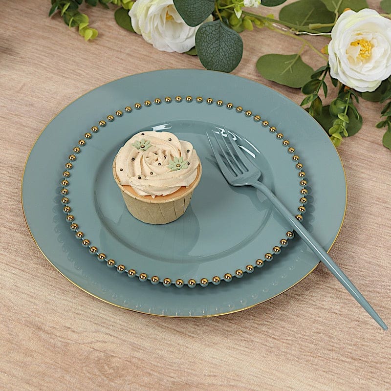 10 Round Plastic Salad Dinner Plates with Beaded Rim - Disposable Tableware