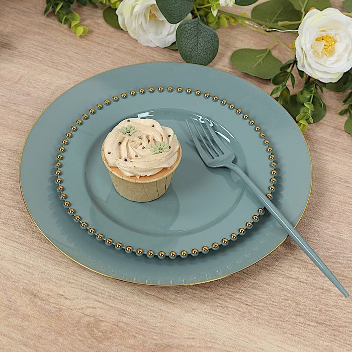 10 Round Plastic Salad Dinner Plates with Beaded Rim - Disposable Tableware