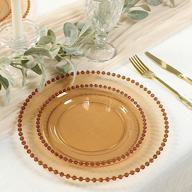 10 Round Plastic Salad Dinner Plates with Beaded Rim - Disposable Tableware