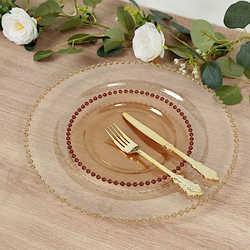10 Round Plastic Salad Dinner Plates with Beaded Rim - Disposable Tableware