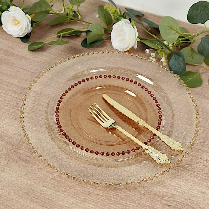 10 Round Plastic Salad Dinner Plates with Beaded Rim - Disposable Tableware