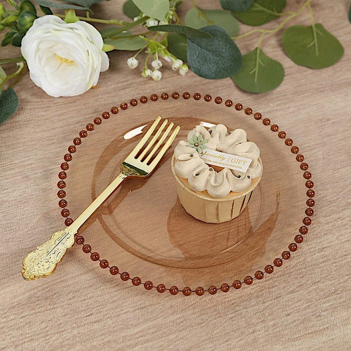 10 Round Plastic Salad Dinner Plates with Beaded Rim - Disposable Tableware