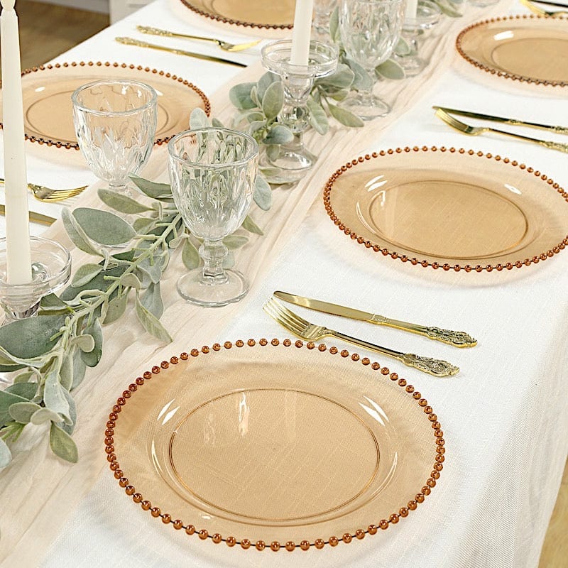 10 Round Plastic Salad Dinner Plates with Beaded Rim - Disposable Tableware