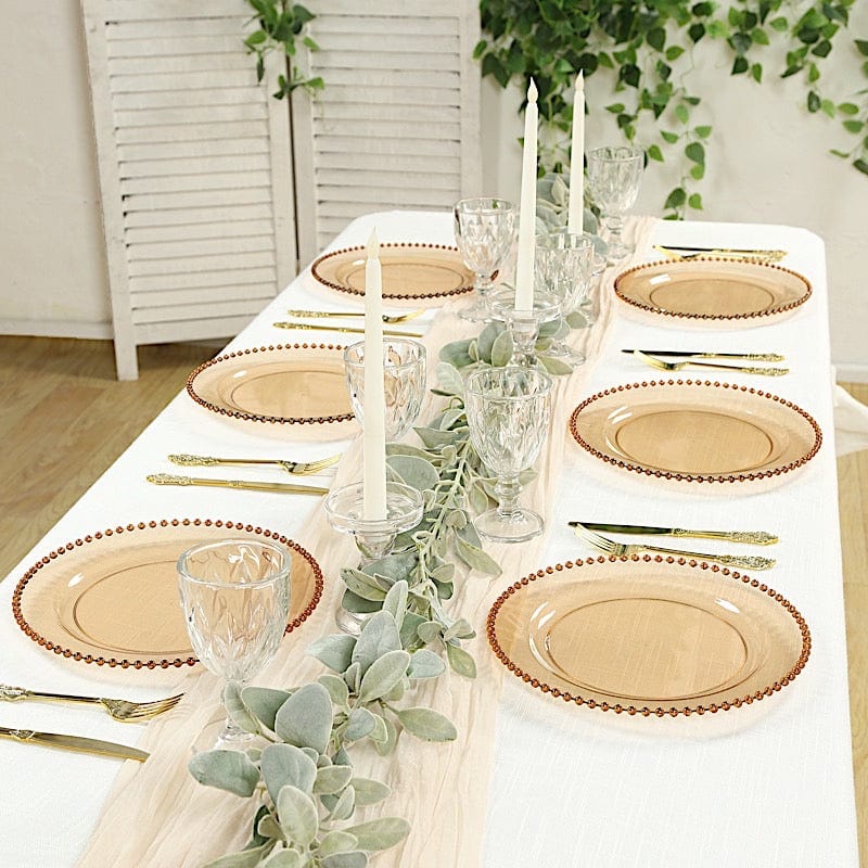 10 Round Plastic Salad Dinner Plates with Beaded Rim - Disposable Tableware