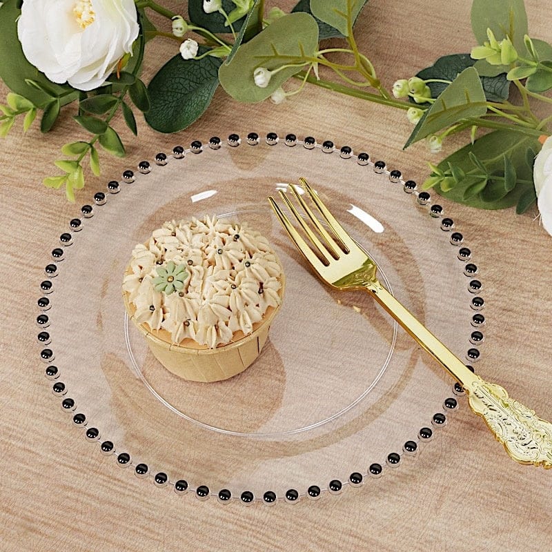 10 Round Plastic Salad Dinner Plates with Beaded Rim - Disposable Tableware
