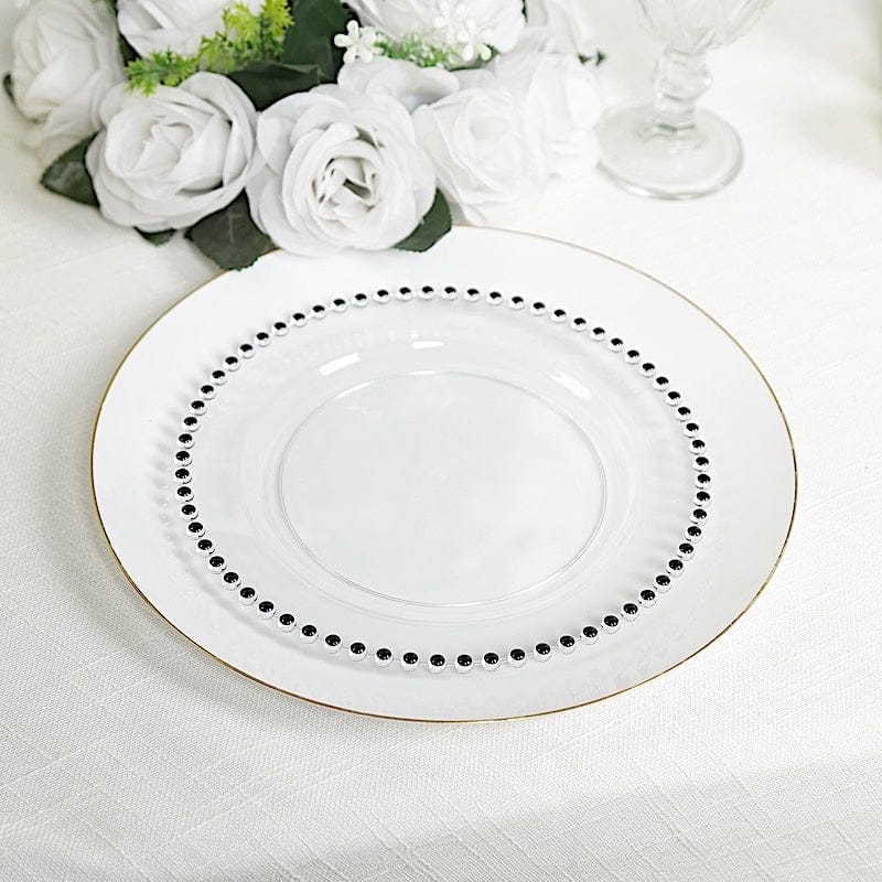 10 Round Plastic Salad Dinner Plates with Beaded Rim - Disposable Tableware
