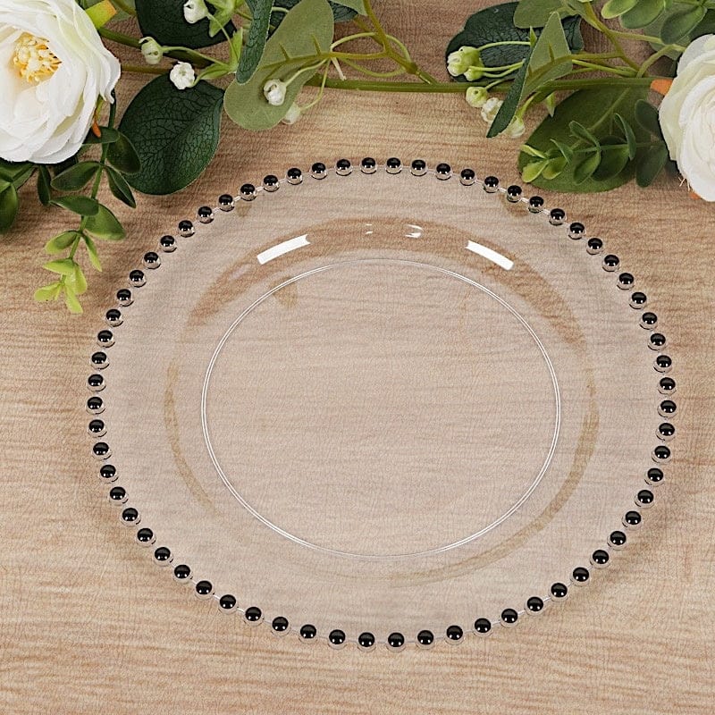 10 Round Plastic Salad Dinner Plates with Beaded Rim - Disposable Tableware