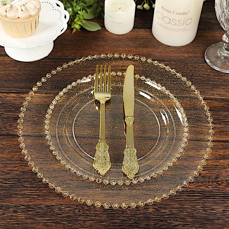 10 Round Plastic Salad Dinner Plates with Beaded Rim - Disposable Tableware