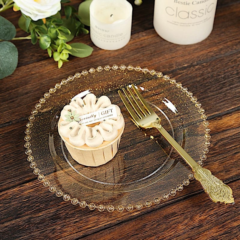 10 Round Plastic Salad Dinner Plates with Beaded Rim - Disposable Tableware