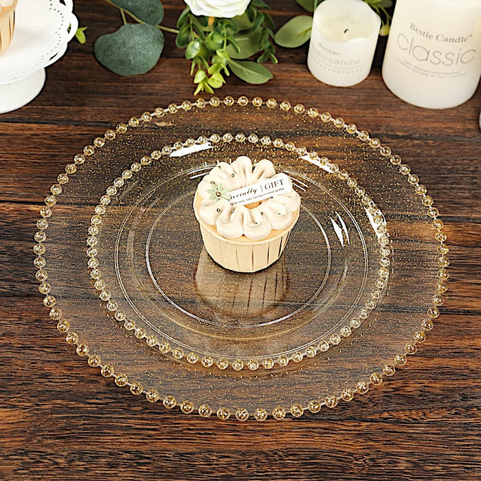 10 Round Plastic Salad Dinner Plates with Beaded Rim - Disposable Tableware