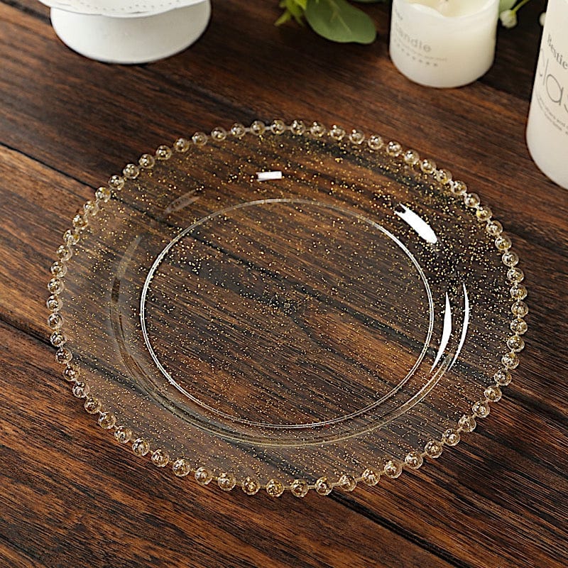 10 Round Plastic Salad Dinner Plates with Beaded Rim - Disposable Tableware