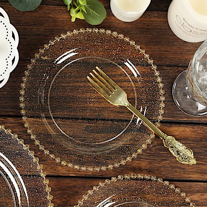 10 Round Plastic Salad Dinner Plates with Beaded Rim - Disposable Tableware