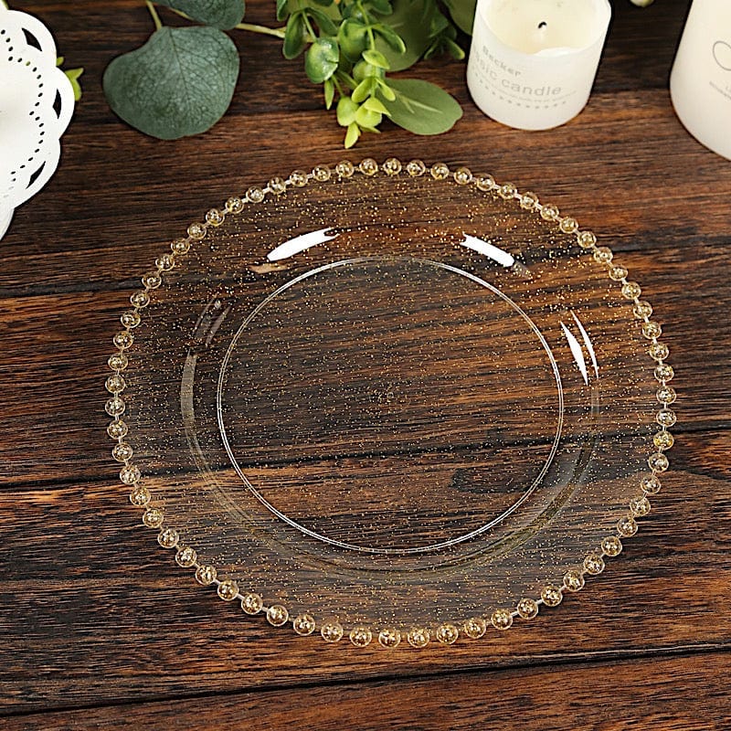 10 Round Plastic Salad Dinner Plates with Beaded Rim - Disposable Tableware