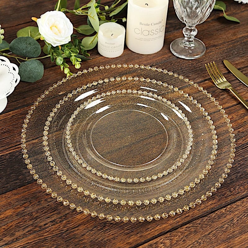 10 Round Plastic Salad Dinner Plates with Beaded Rim - Disposable Tableware